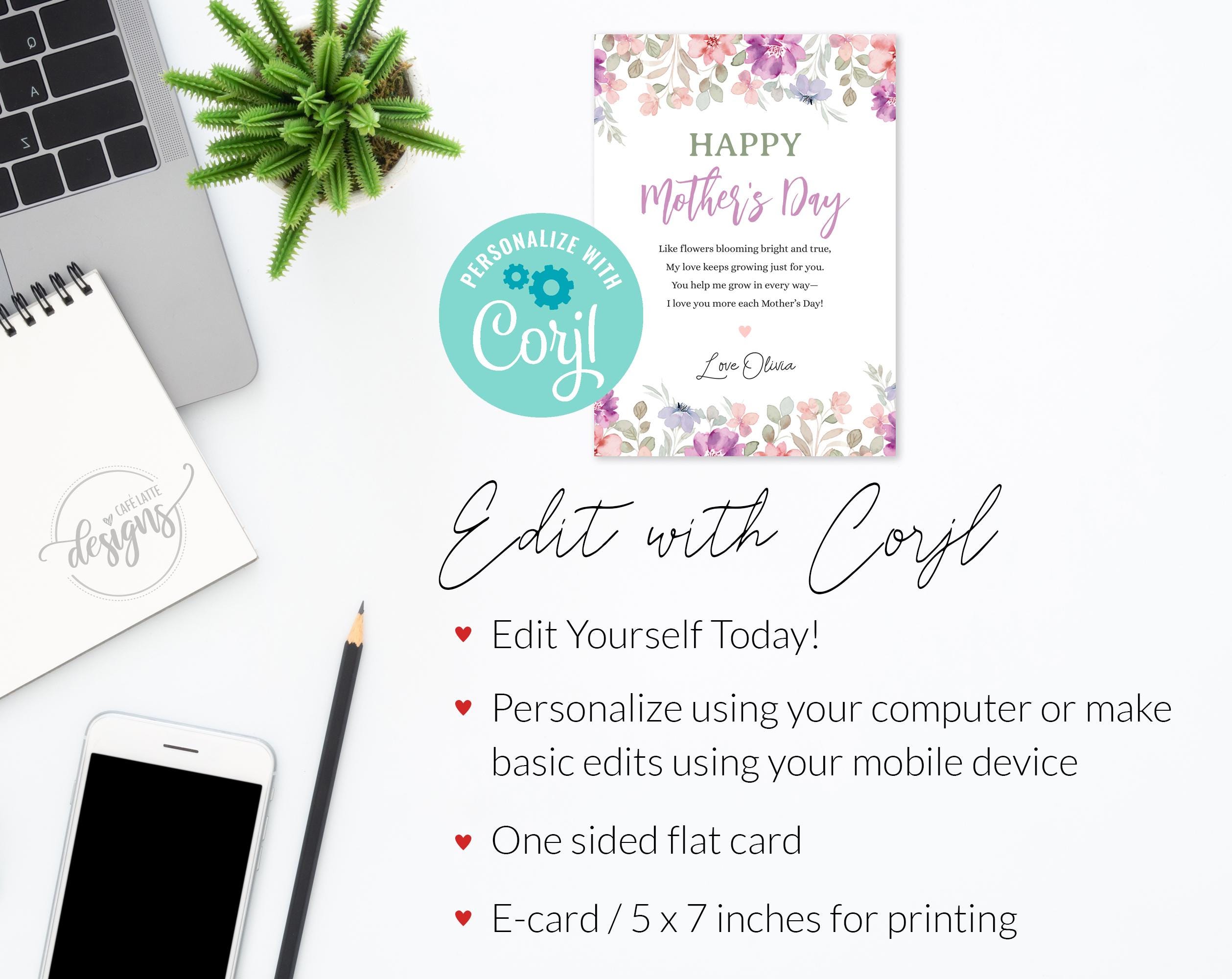 Mothers Day Printable Card for Mom, Personalized Mothers Day Card ...