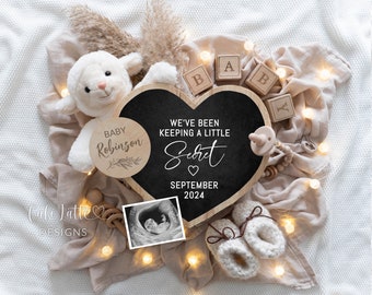 Digital Boho Pregnancy Announcement Social Media, Gender Neutral Baby, Editable DIY Template Keeping a Secret Letter Board, Little Lamb