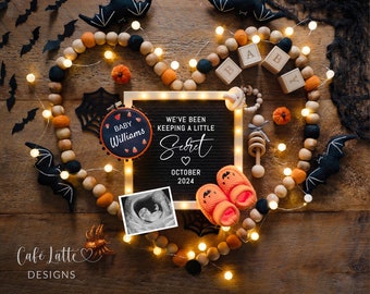 Halloween Pregnancy Announcement Social Media, Halloween Baby Announcement Keeping a Little Secret, Digital Letter Board Editable Template