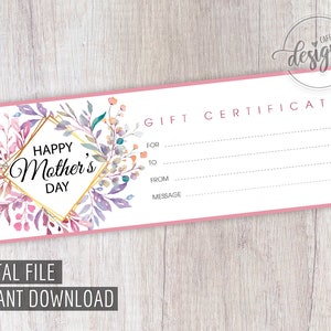 Certificat-cadeau de la fête des mères, coupon-cadeau imprimable pour maman grand-mère, carte-cadeau Téléchargement instantané, idée cadeau pour sa photo faciale de massage spa
