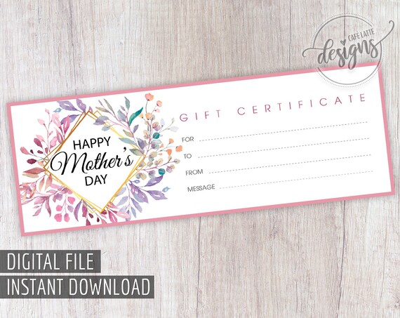 MOTHER S DAY Gift Certificate Printable Gift Coupon for Mom