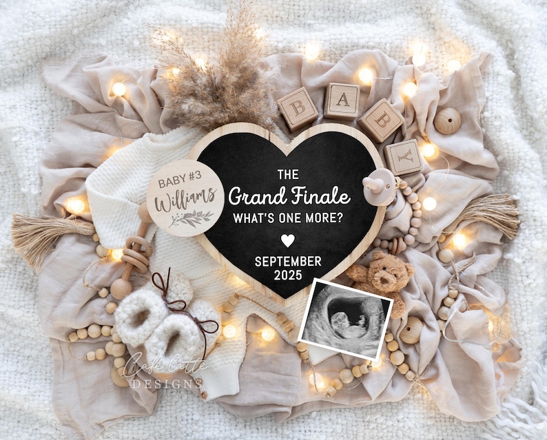 Pregnancy announcement digital, Pregnancy announcement to husband, Pregnancy announcement template, Pregnancy announcement grandparents, Pregnancy reveal, Pregnancy announcement gift, Neutral bear pampas green heart letter board, The grand finale whats one more, Second third fourth fifth child sibling announcement, Baby 2 3 4 5, 2nd 3rd 4th pregnancy reveal