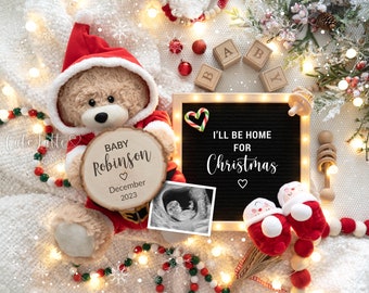 Christmas Pregnancy Announcement Digital For Social Media, Bear Santa Isnt The Only One Coming To Town, December Letter Board Baby Reveal