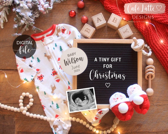 Digital Christmas Pregnancy Announcement Social Media, Tiny Gift for Christmas, The More The Merrier, One More Reason to be Merry Santa baby Il_570xn