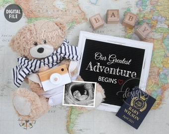 TRAVEL Baby Pregnancy Announcement, Greatest Adventure Begins Social Media Reveal, Digital Future World Traveler, Another Passport, Sibling