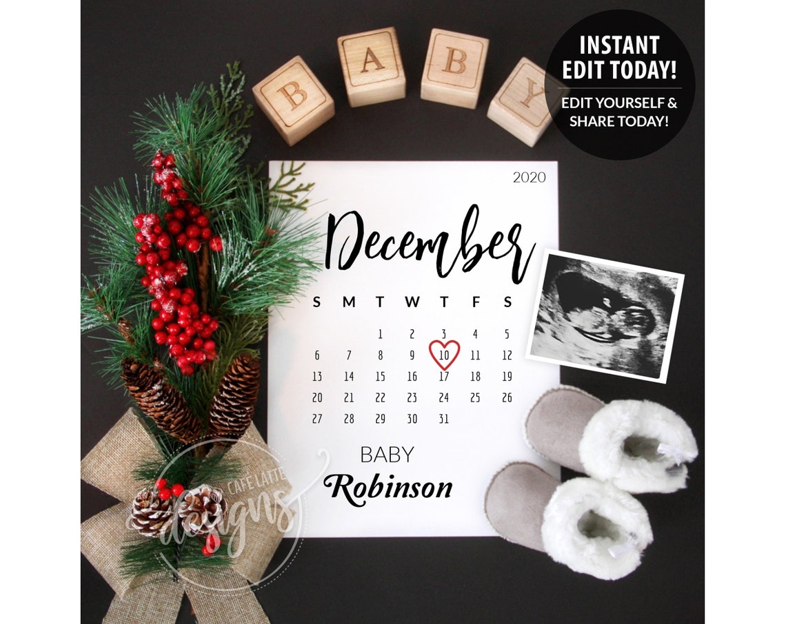 DECEMBER Pregnancy Announcement Editable Christmas Due Date Etsy