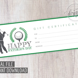 Certificat-cadeau de la fête des pères joueur de golf, coupon-cadeau imprimable pour papa grand-père, téléchargement instantané de la carte-cadeau, idée cadeau pour lui pour homme homme