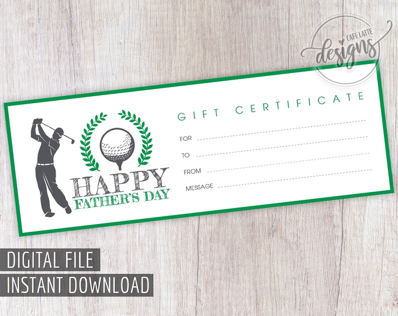 FATHER'S DAY Gift Certificate Golf Player Printable Gift