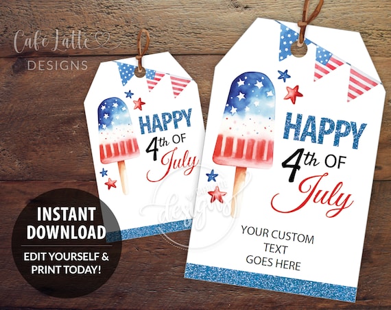 4th of July Gift Tags Printable, Editable Template Fourth of July Gift Tags, Red White Blue Popsicle Personalized Gift Tags, Custom Labels