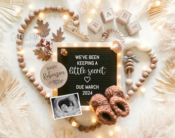 Autumn Pregnancy Announcement For Social Media, Fall Boho Baby Gender Neutral, Digital Editable DIY Template Letter Board, Thanksgiving Baby