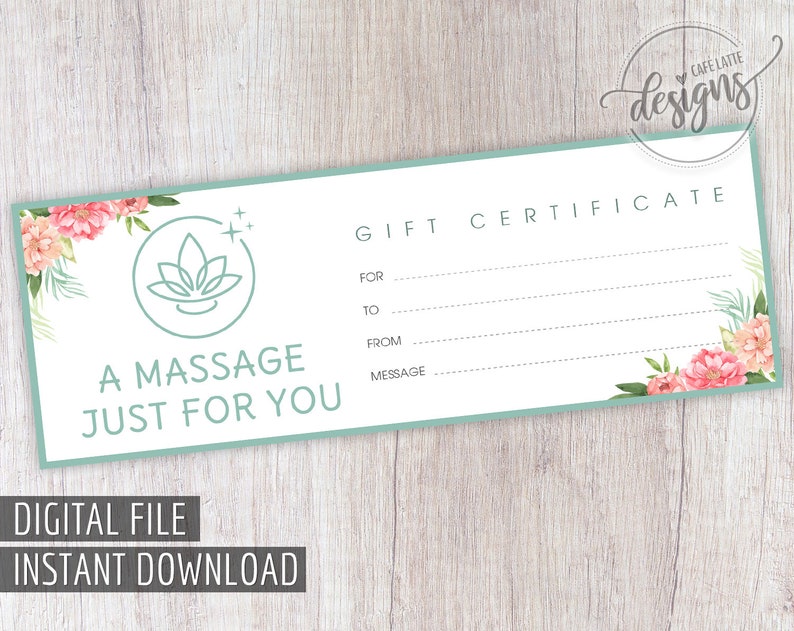 Massage Gift Certificate, Birthday Gift Certificate Printable, Gift Coupon, Anniversary Gift Instant Download, Gift Card Idea for Mom Dad image 1