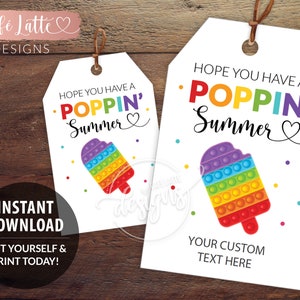 Poppin Summer Editable Printable Gift Tags, Popsicle End of School Favor Tags Template Popit, Instant Download Labels For Kids Friends DIY