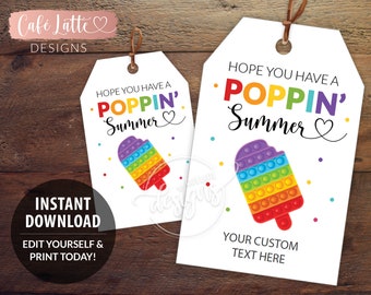 Poppin Summer Editable Printable Gift Tags, Popsicle End of School Favor Tags Template Popit, Instant Download Labels For Kids Friends DIY