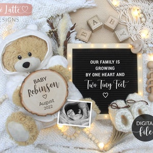 Digital Boho Pregnancy Announcement Social Media, Growing By One Heart & Two Feet, Keeping A Little Secret Letter Board Reveal, Instagram