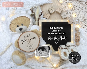 Digital Boho Pregnancy Announcement Social Media, Growing By One Heart & Two Feet, Keeping A Little Secret Letter Board Reveal, Instagram