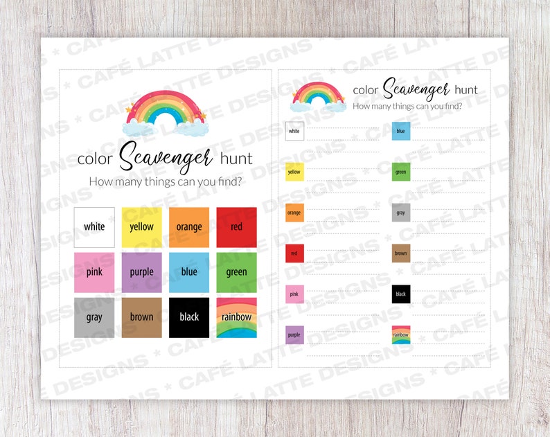 kids color scavenger hunt printable colors rainbow game