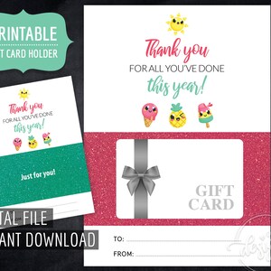 THANK YOU Gift Card Holder for Teacher Coach Daycare, Printable Thank You Card Digital Instant Download, End of Year Gift Card Idea DIY