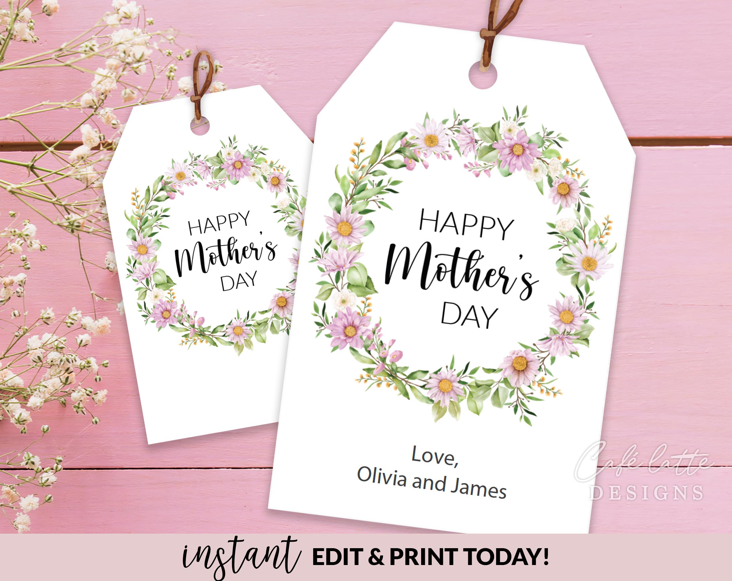 Mothers Day Gift Tags, Printable Editable Custom Mothers Day Favor Tags ...