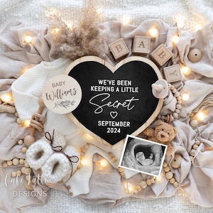 Digital Boho Pregnancy Announcement Digital For Social Media, Gender Neutral Baby, Editable Template Keeping a Secret, Little Teddy Bear