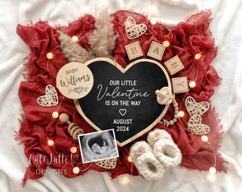 Digital Valentines Day Pregnancy Announcement For Social Media, Gender Neutral Baby Announcement, Editable DIY Template, Heart and Lights