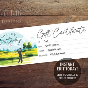 Golf-Geschenkgutschein Bearbeitbare Vorlage, Geburtstags-Golf-Geschenkgutschein für Papa, personalisiertes druckbares Zertifikat, Last-Minute-Geschenk DIY