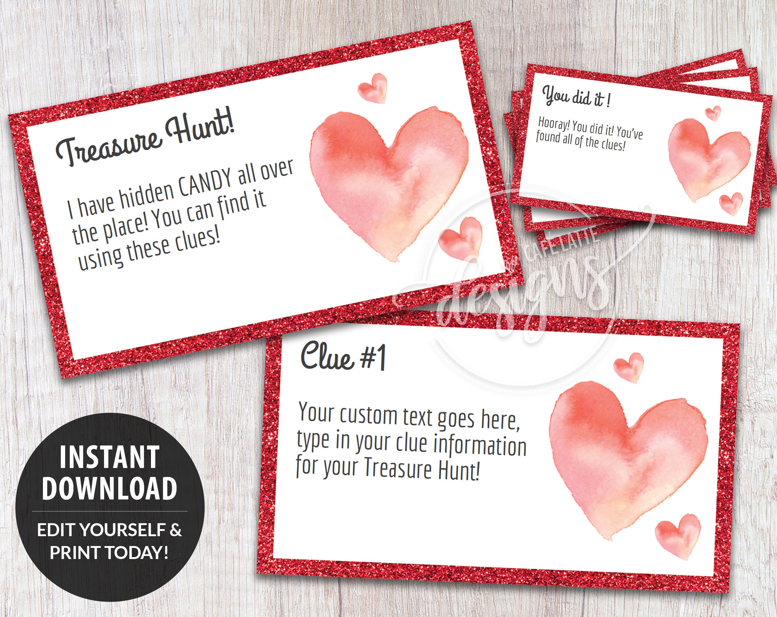 Editable Scavenger Hunt Clue Cards Adult Games Instant Download DIY