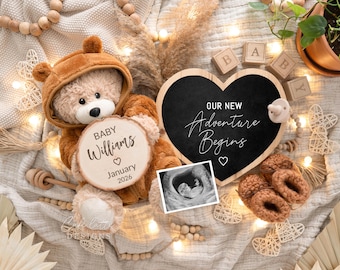 Digital Pregnancy Announcement, Neutral Baby Announcement Digital For Social Media, New Adventure Begins Baby, Template, Instant Download