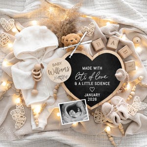 IVF Pregnancy Announcement For Social Media, Made With Love & Science Gender Neutral Baby, Editable Digital DIY Template, Teddy Bear Heart