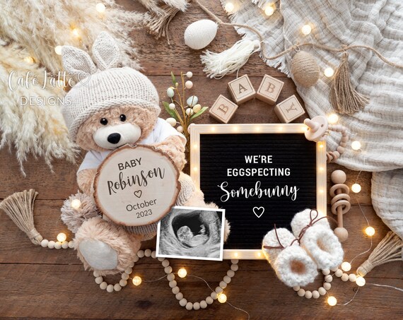 Easter Pregnancy Announcement Digital Reveal For Social Media, Easter Baby Announcement Digital Image Eggspecting Somebunny, Boho Bunny Il_570xn
