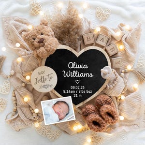 Birth Announcement Digital, Newborn Baby Arrival Announcement to Family, Birth Announcement Template, Boho Bear Baby Reveal, Editable