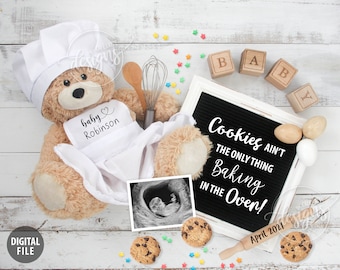 Baby Chef Pregnancy Announcement, Recipe for Baby, Cooking Buddy Social Media Digital Reveal, Cookies ain't the Only Thing Baking in Oven