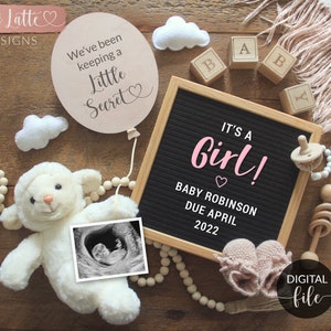 Digital Girl Pregnancy Announcement for Social Media, Its a Girl Letter Board, Lamb with Pink Balloon Baby Gender Reveal, Boho, Instagram