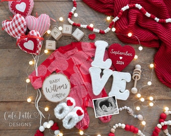 Digital Valentines Day Pregnancy Announcement For Social Media, Gender Neutral Baby, LOVE Sign, DIY Valentines Baby Announcement Template