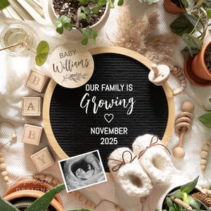 Schwangerschaftsmitteilung Digital | DIY Baby Ankündigung | Neutral Schwangerschaft zeigen Social Media | Unsere Familie wächst | Bearbeitbare Vorlage