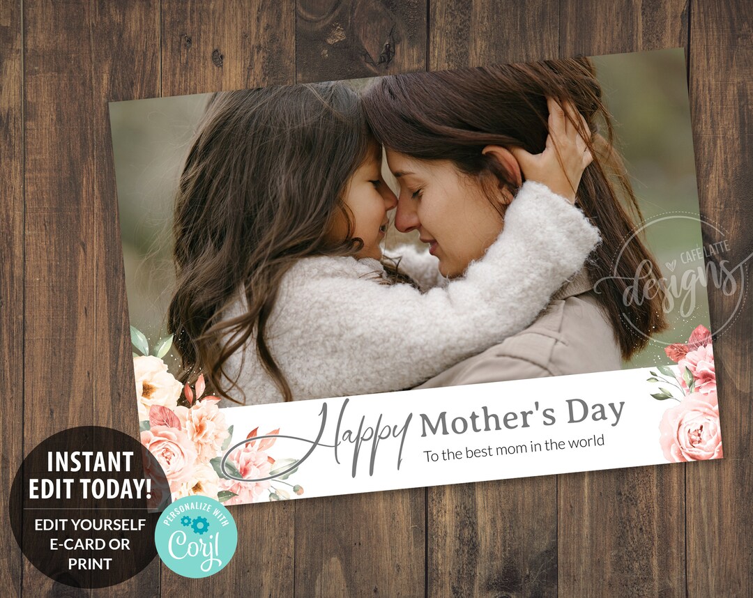 Editable MOTHER'S DAY Photo Printable Card, Personalized Card With Kids ...