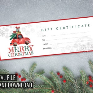 Certificado de PRESENTE DE NATAL, certificado de presente para impressão, árvore de Natal de carro, cupom de presente, download instantâneo, cartão de presente de feriado de ideia de presente de Natal