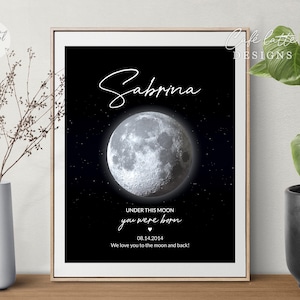 Phases de lune personnalisées à imprimer, cadeau pour un nouveau-né, premier cadeau de bébé bien pensé, numérique personnalisé sous cette lune où vous êtes né, cadeau d'anniversaire