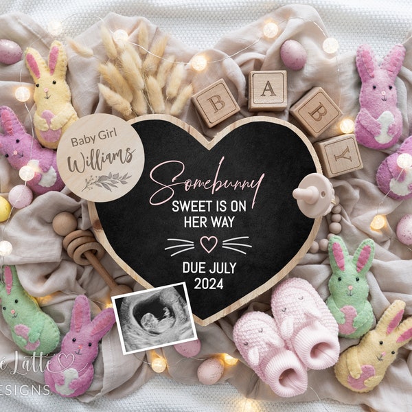 Easter Girl Gender Reveal For Social Media, Girl Baby Digital Pregnancy Announcement, Somebunny Sweet, Its A Girl, Bunnies Editable Template