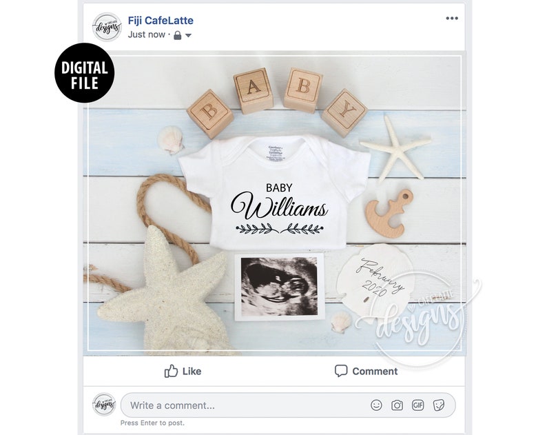 Pregnancy Announcement, Baby Announcement, Summer Baby Starfish Beach Theme, Personalized Social Media Digital Baby Reveal Idea, Shiplap image 3