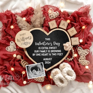Anuncio de embarazo para el día de San Valentín en las redes sociales, anuncio de bebé de género neutro, plantilla editable para hacer tú mismo, anuncio de bebé para el día de San Valentín