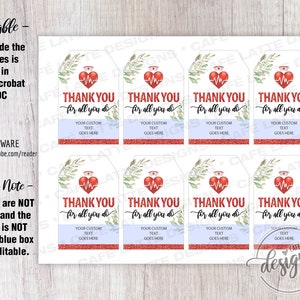 Nurses Week Printable Gift Tags, Nurse Week Appreciation Editable Personalized Labels Template, Instant Download Thank You for All You Do image 3