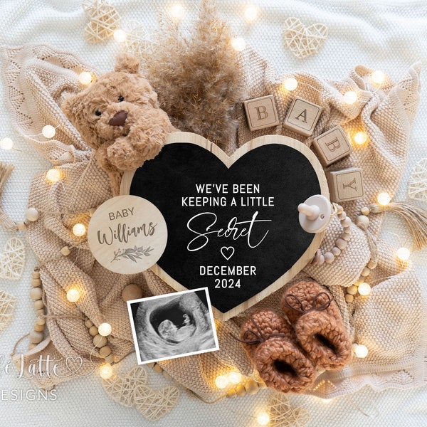 Anuncio de Embarazo Boho Digital / Anuncio de Bebé Neutral Digital / Redes Sociales Facebook Instagram / Plantilla Editable Bear Secret