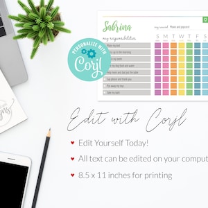 Kids Chore Chart Editable Printable, Responsibility Chart, Custom Chore Chart Template, Kids Rewards Chart, Rainbow Color Chart, DIY Corjl image 3