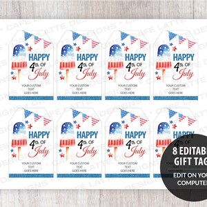 Fourth of July gift tags editable template, 4th of July gift tags printable, July 4 personalized custom labels, Red white and blue popsicle gift tags, Company business corporate 4th of July food labels DIY