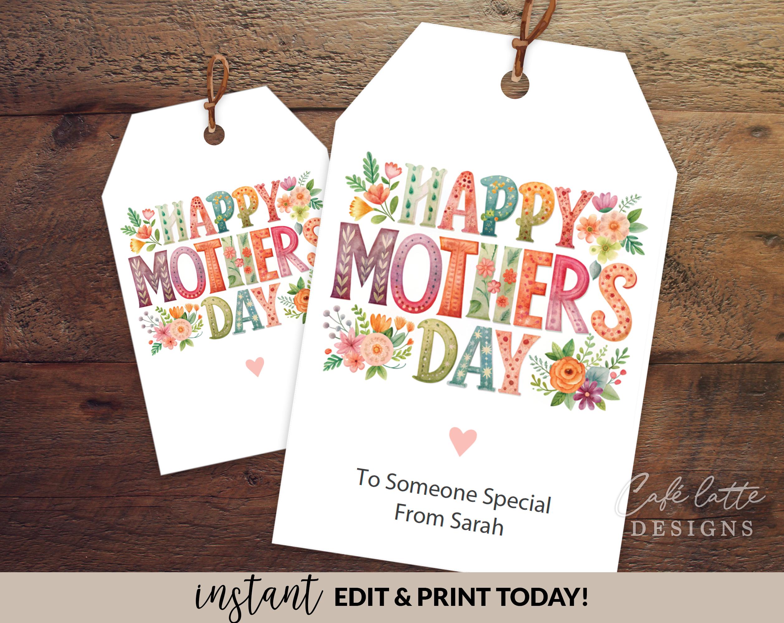 Mothers Day Gift Tags, Printable Personalized Floral Mothers Day Favor ...