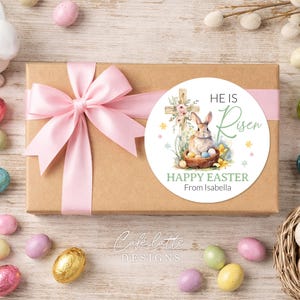 easter stickers printable, easter stickers template, easter cricut stickers, he is risen stickers, avery easter stickers religious cross and bunny rabbit, easter round label template, easter 3 inch round labels editable template, instant download DIY, Easter candy treat bag gift tags for church