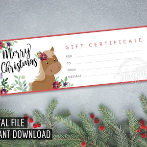WEIHNACHTEN GESCHENK Gutschein, druckbare Geschenkgutschein Reitstunden, Geschenkgutschein, Sofort Download, Weihnachtsgeschenkidee Weihnachtsgeschenkkarte