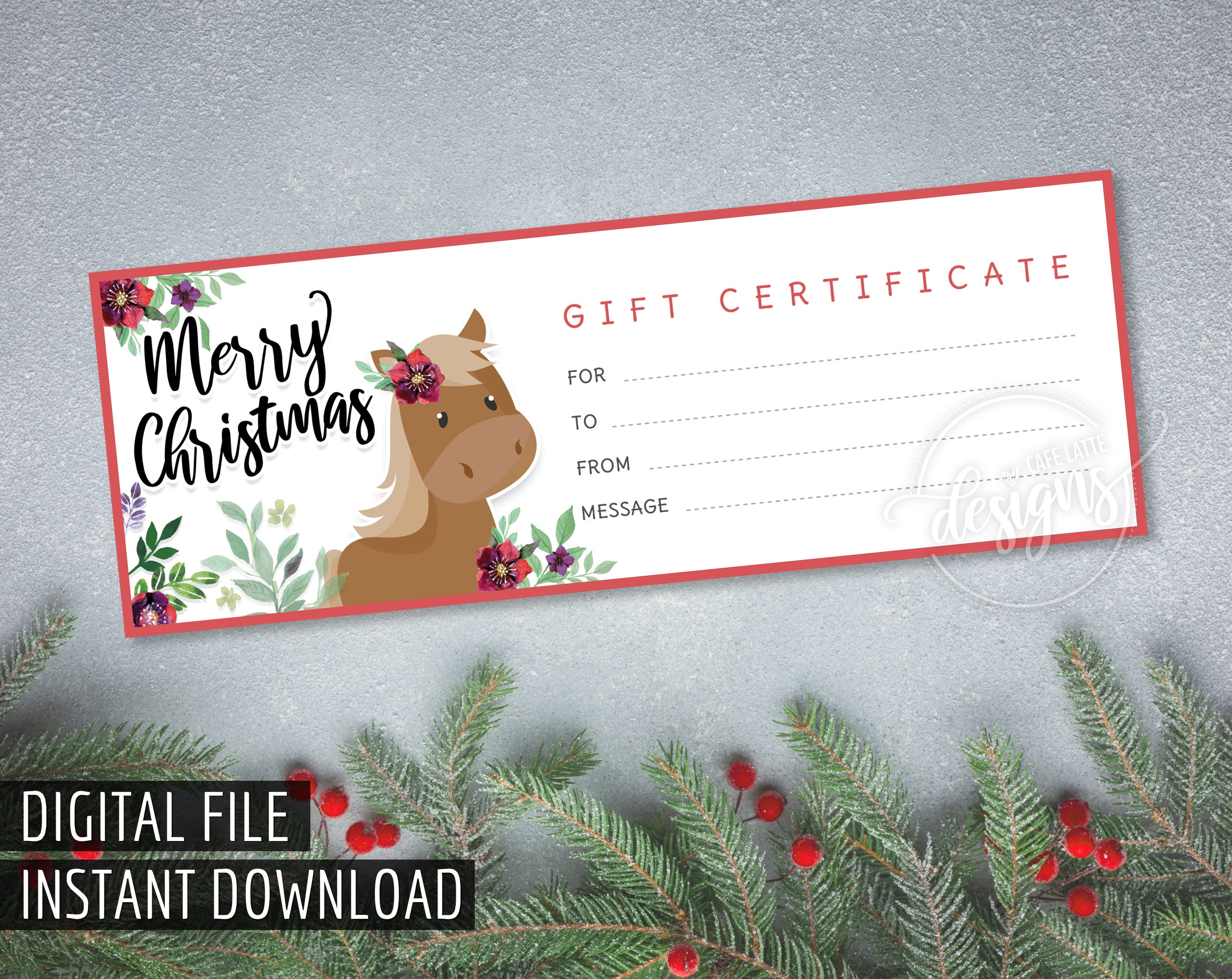 CHRISTMAS GIFT Certificate Printable Gift Certificate Horse - Etsy