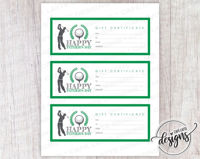 FATHER'S DAY Gift Certificate Golf Player Printable Gift