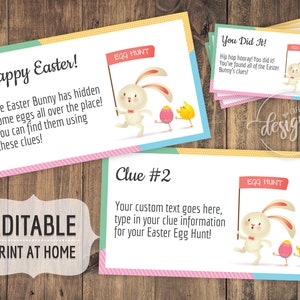 Pistas de búsqueda de huevos de Pascua, tarjetas editables de pistas de búsqueda del tesoro de Pascua, cupones de búsqueda del tesoro para niños imprimibles, descarga instantánea de juegos de Pascua para adultos